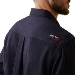 Ariat® Men's FR Air Inherent Navy Button Down Work Shirt 10040899 -Western Edge Men Sales Store S23 MNS WORK 10040899 detail02