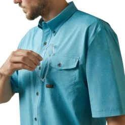 Ariat® Men's Rebar Made Tough VentTEK DuraStretch™ Blue Shirt 10043580 -Western Edge Men Sales Store S23 MNS WORK 10043580 detail02