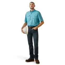 Ariat® Men's Rebar Made Tough VentTEK DuraStretch™ Blue Shirt 10043580 -Western Edge Men Sales Store S23 MNS WORK 10043580 full