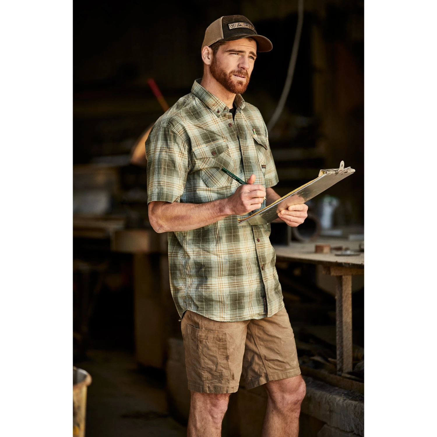 Ariat® Men's Rebar Made Tough DuraStretch™ Green Plaid Shirt 10043490 5 Ariat® Men's Rebar Made Tough DuraStretch™ Green Plaid Shirt 10043490 - Image 5