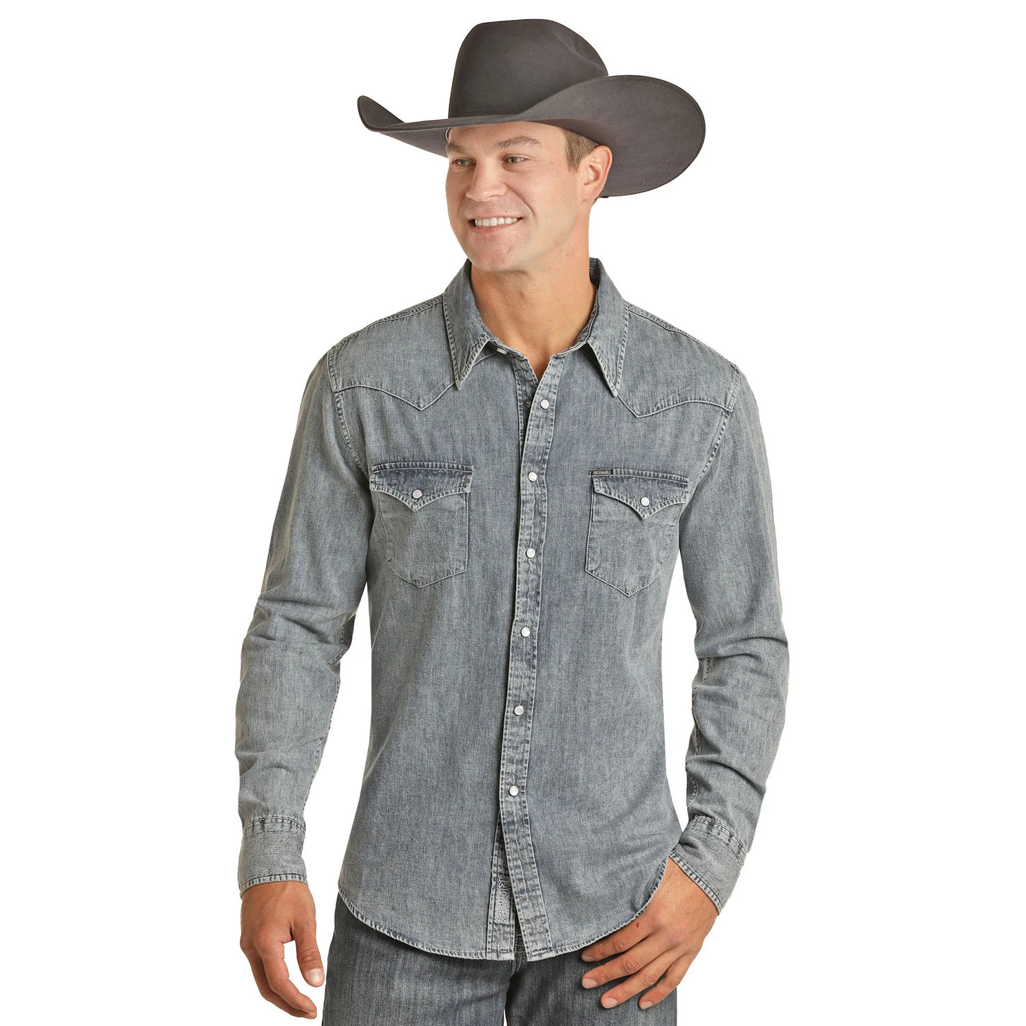 Rock & Roll Cowboy Men's Solid Denim Long Sleeve Snap Shirt B2S2311 1 Rock & Roll Cowboy Men's Solid Denim Long Sleeve Snap Shirt B2S2311