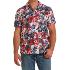 Cinch Men's White Floral Camp Short Sleeve Shirt MTW1401031