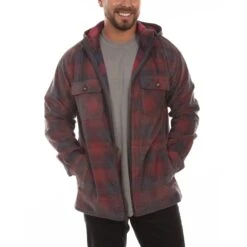 Scully Men's Red And Navy Zip Up Plaid Corduroy Hoodie 5270-RNV